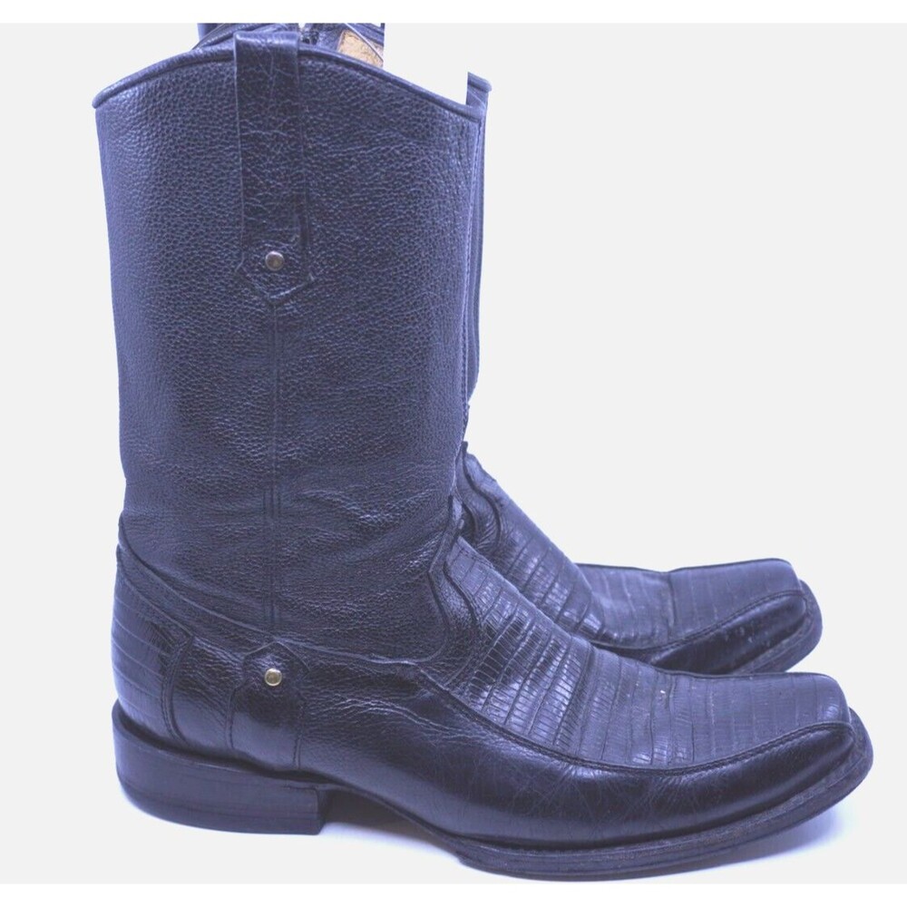 Reyme Boots Western Armadillo Black Leather Pointed Toe Side Zip Mex 28.5 US 9.5